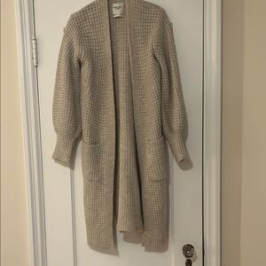 Abercrombie Beige Cream Waffle-Knit Long Open Cardigan